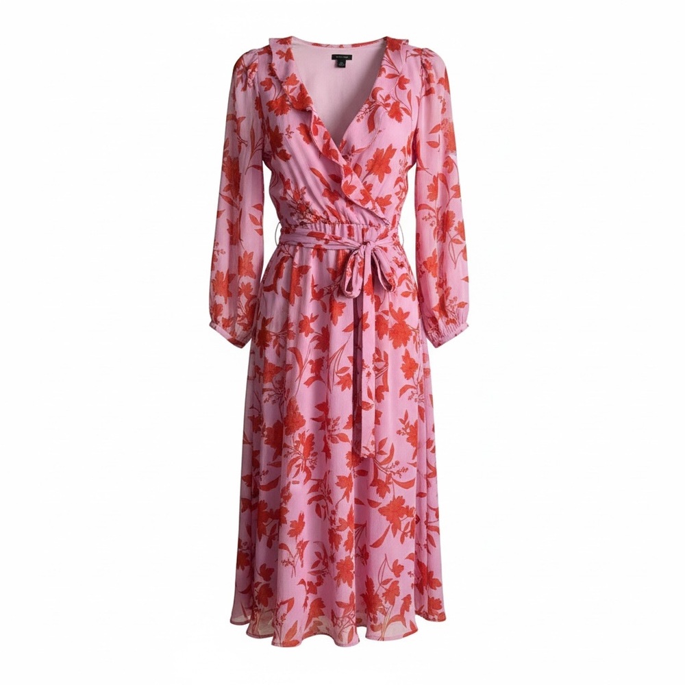 Ann Taylor Pink and Red Floral Long Sleeve Dress